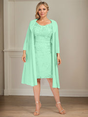 Sheath/Column V-Neck Knee-Length Lace Chiffon Mother of the Bride Dress