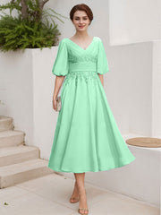 A-Line V-Neck 1/2 Sleeves Chiffon Mother Of The Bride Dresses With Lace