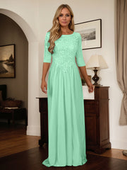A-Line Scoop Floor-Length Chiffon Mother of the Bride Dress