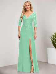 Sheath/Column V-Neck Floor-Length Lace Chiffon Mother of the Bride Dress With Sequins