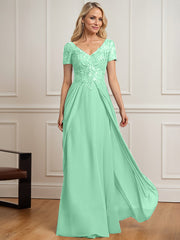 A-line V-Neck Floor-Length Chiffon Lace Mother of the Bride Dress