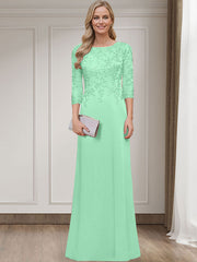 Sheath/Column Scoop Neck 3/4 Sleeves Silk Like Satin Mother Of The Bride Dresses With Lace