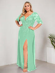 Sheath/Column V-Neck Floor-Length Lace Chiffon Mother of the Bride Dress With Sequins
