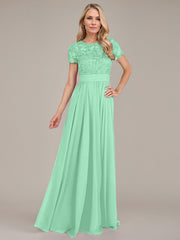 A-Line Scoop Floor-Length Chiffon Mother of the Bride Dress