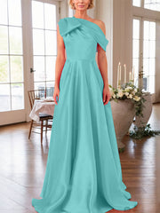 A-Line One-Shoulder Sleeveless Satin Mother Of The Bride Dresses With Bow