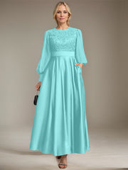 A-line Scoop Ankle-Length Lace Satin Chiffon Mother of the Bride Dress With Sequins