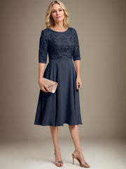 A-line Scoop Knee-Length Lace Chiffon Mother of the Bride Dress
