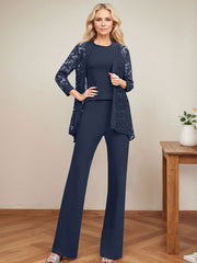 Jumpsuit/Pantsuit Scoop Neck Elastic Satin Mother Of The Bride Dresses