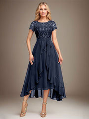 Asymmetrical Sequin Mother of Bride Dress with Appliques