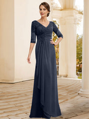Sheath/Column V-Neck Chiffon Mother Of The Bride Dresses With Appliques Lace