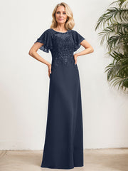 A-line Scoop Illusion Floor-Length Lace Chiffon Mother of the Bride Dress With Sequins