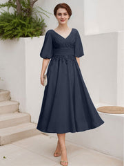 A-Line V-Neck 1/2 Sleeves Chiffon Mother Of The Bride Dresses With Lace