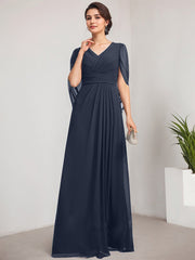 A-line V-Neck Floor-Length Chiffon Mother of the Bride Dress With Pleated
