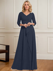 A-line V-Neck Floor-Length Chiffon Mother of the Bride Dress With Pleated Beading