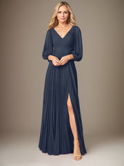 A-Line V-Neck Floor-Length Chiffon Mother of the Bride Dress