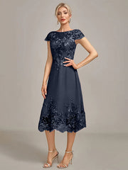 Dusty Rose A-Line Tea-Length Mother of the Bride Dress With Sequins
