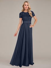 A-Line Scoop Floor-Length Chiffon Mother of the Bride Dress