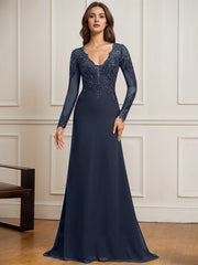 Sheath/Column V-Neck Detachable Sweep Train Lace Tulle Chiffon Mother of the Bride Dress With Sequins