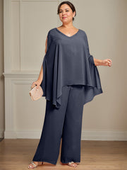 Separates Jumpsuit/Pantsuit V-Neck Floor-Length Chiffon Mother of the Bride Dress With Beading