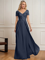 A-line V-Neck Floor-Length Chiffon Lace Mother of the Bride Dress