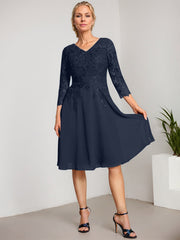 A-line V-Neck Knee-Length Lace Chiffon Mother of the Bride Dress With Sequins
