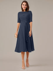 A-Line Boat-neck Pleated Chiffon Mother of the Bride Dress