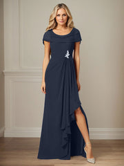 Dark Navy A-Line Side Slit Chiffon Dress Mother of the Bride Dress