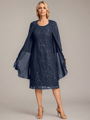 A-line Scoop Knee-Length Lace Mother of the Bride Dress With Sequins