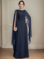 A-line Scoop Floor-Length Chiffon Mother of the Bride Dress With Bow Pleated