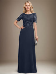 A-line Scoop Floor-Length Lace Chiffon Mother of the Bride Dress With Sequins
