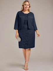 Sheath/Column Scoop Knee-Length Chiffon Lace Mother of the Bride Dress With Beading