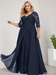 A-line V-Neck Floor-Length Lace Chiffon Mother of the Bride Dress With Sequins