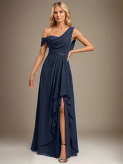A-line Asymmetrical Floor-Length Chiffon Evening Dress With Cascading Ruffles Appliques Lace Sequins