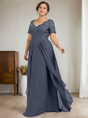 A-line V-Neck Floor-Length Chiffon Lace Mother of the Bride Dress