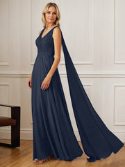A-Line V-Neck Floor-Length Chiffon Mother of the Bride Dress