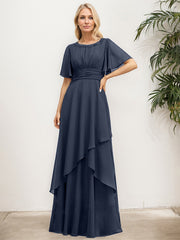 A-line Scoop Floor-Length Chiffon Mother of the Bride Dress With Pleated Sequins Beading