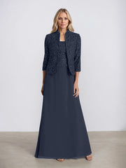 Sheath/Column Square Neck Floor-Length Chiffon Mother of the Bride Dress