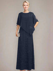 Sheath/Column Scoop Floor-Length Chiffon Lace Mother of the Bride Dress With Sequins Beading