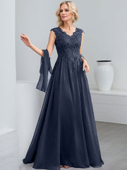 A-Line V-Neck Sleeveless Chiffon Mother Of The Bride Dresses With Lace