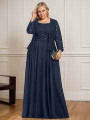 A-line Square Floor-Length Lace Chiffon Mother of the Bride Dress With Sequins