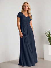 A-Line V-Neck Floor-Length Chiffon Mother of the Bride Dress