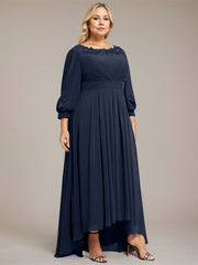A-line Scoop Asymmetrical Chiffon Mother of the Bride Dress With Pleated Appliques Lace