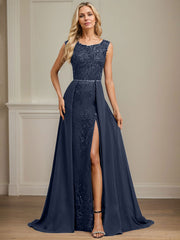 Sheath/Column Scoop Illusion Floor-Length Detachable Chiffon Lace Mother of the Bride Dress With Sequins Beading