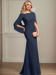 Trumpet/Mermaid Boat Neck Floor-Length Chiffon Mother of the Bride Dress With Pleated