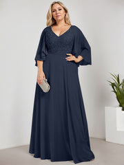 A-line V-Neck Floor-Length Chiffon Lace Mother of the Bride Dress With Sequins Beading