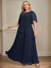 A-line Scoop Ankle-Length Chiffon Mother of the Bride Dress With Beading
