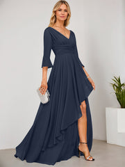 A-line V-Neck Floor-Length Chiffon Mother of the Bride Dress With Cascading Ruffles