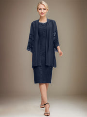 Sheath/Column Scoop Knee-Length Lace Mother of the Bride Dress With Sequins Beading