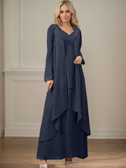 Elegant V-Neck Long Sleeves Floor-Length Mother Of The Bride Dresses WithWrap