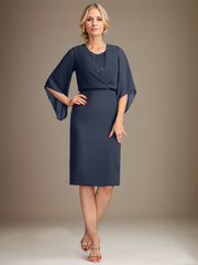 Sheath/Column V-Neck Knee-Length Lace Chiffon Mother of the Bride Dress With Sequins